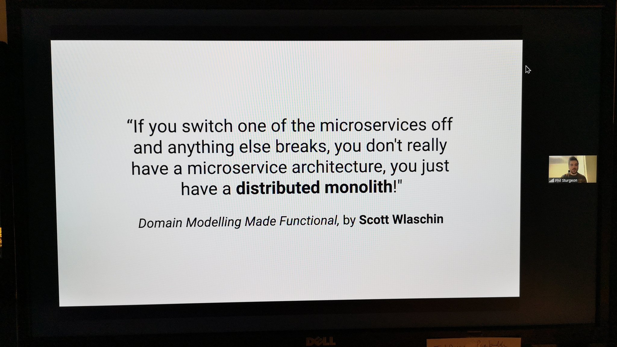 Quote about distributed monolith vs microservices